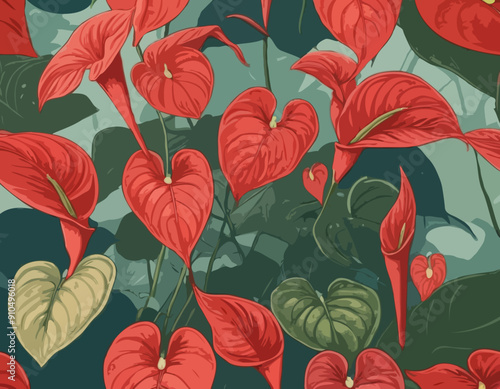 Anthurium plant , 19 century litho 