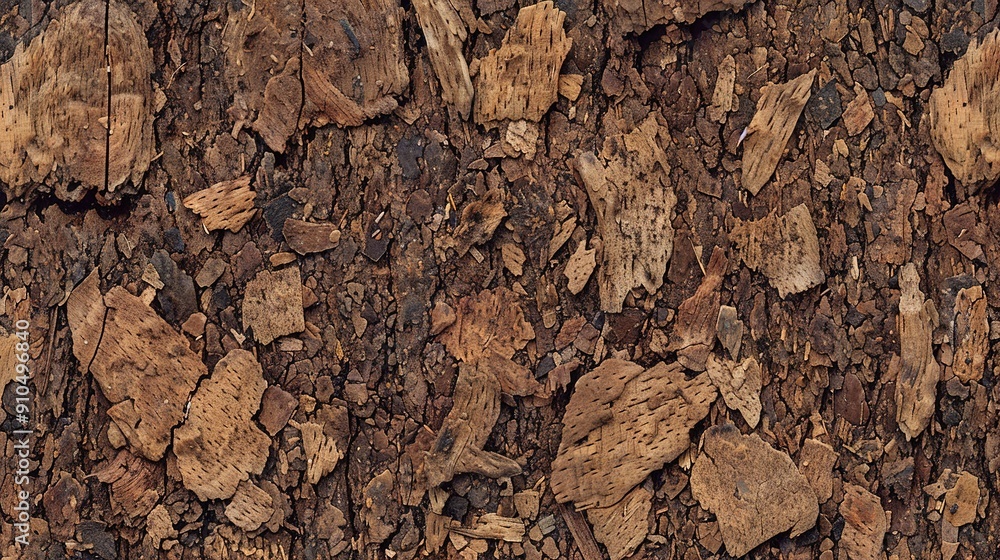 Close-up of fallen tree trunk, browning bark with scattered leaves Close-up of fallen tree trunk, browning bark with scattered leaves