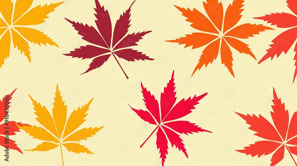 Diverse shades of leaves on a golden backdrop - red, orange, yellow, and green Diverse shades of leaves on a golden backdrop - red, orange, yellow, and green