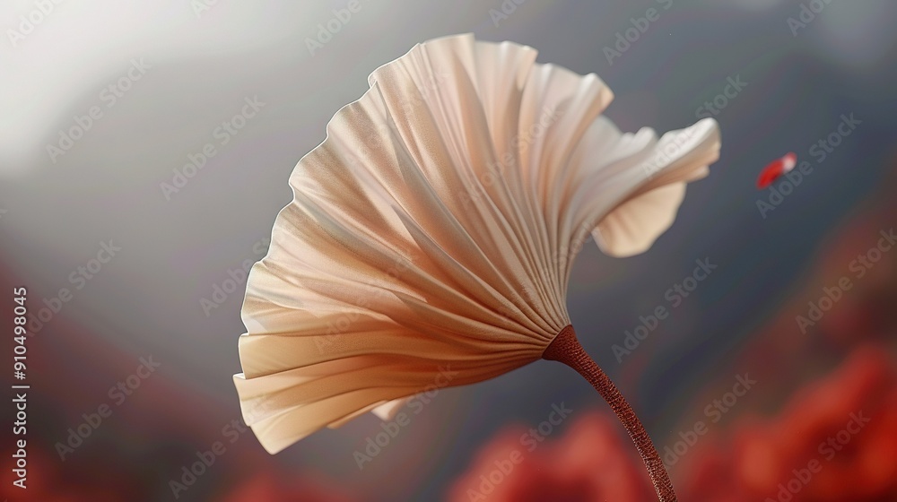 A white flower with a red spot at its center, surrounded by blurred petals against a slightly blurred background A white flower with a red spot at its center, surrounded by blurred petals against a slightly blurred background