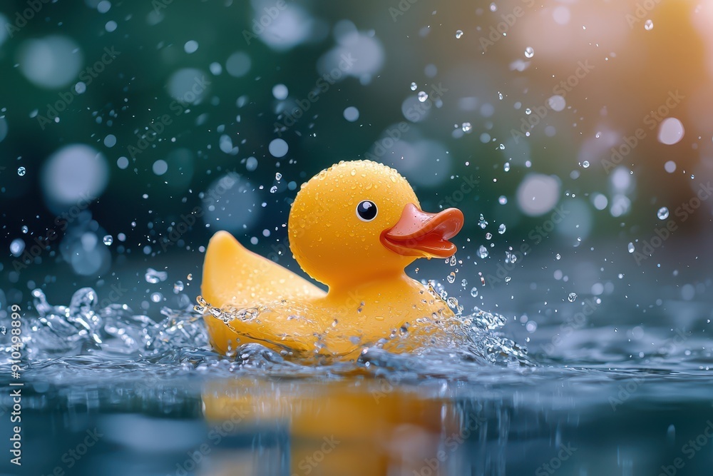 A cheerful yellow rubber duck bobs in the water with playful splashes all around, evoking a sense of happiness and nostalgia.
A cheerful yellow rubber duck bobs in the water with playful splashes all around, evoking a sense of happiness and nostalgia.