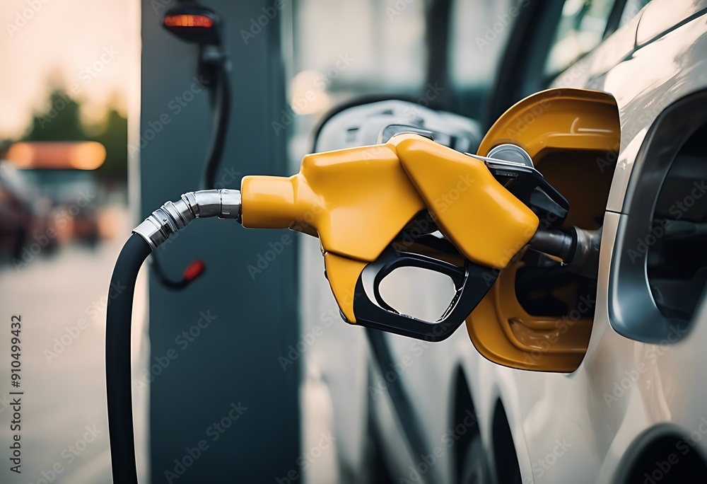 Fototapeta premium refueling car station gasoline petrol pump fuel can photo used transportation industry concept gas hand esel energy vehicle oil tank automobile nozzle