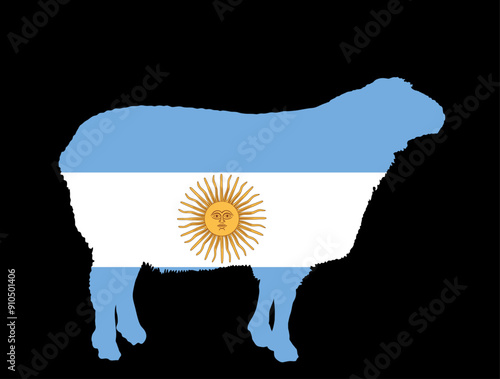 Argentina flag sheep vector silhouette illustration isolated. Lamb meat butcher shop emblem. Craft food restaurant. Domestic farm animal symbol. Organic food  producer national industry export.