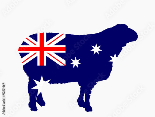 Australia flag sheep vector silhouette illustration isolated. Lamb meat butcher shop emblem. Craft food restaurant. Domestic farm animal symbol. Organic food  producer national industry export.