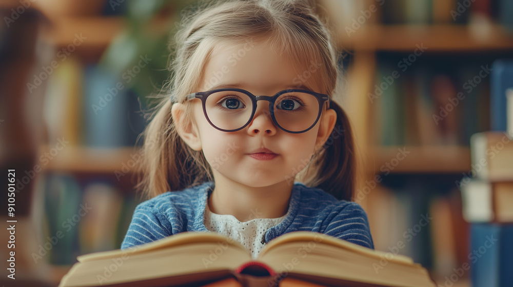 Little bookworm girl at school