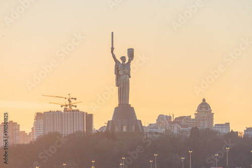 The Coat of Arms of Ukraine on the shield of the Motherland Monument is unveiled in Kyiv Independence Day. Ukraine Flag Country Background Politic Geography Nation KIEV, UKRAINE 05-04-2024 photo