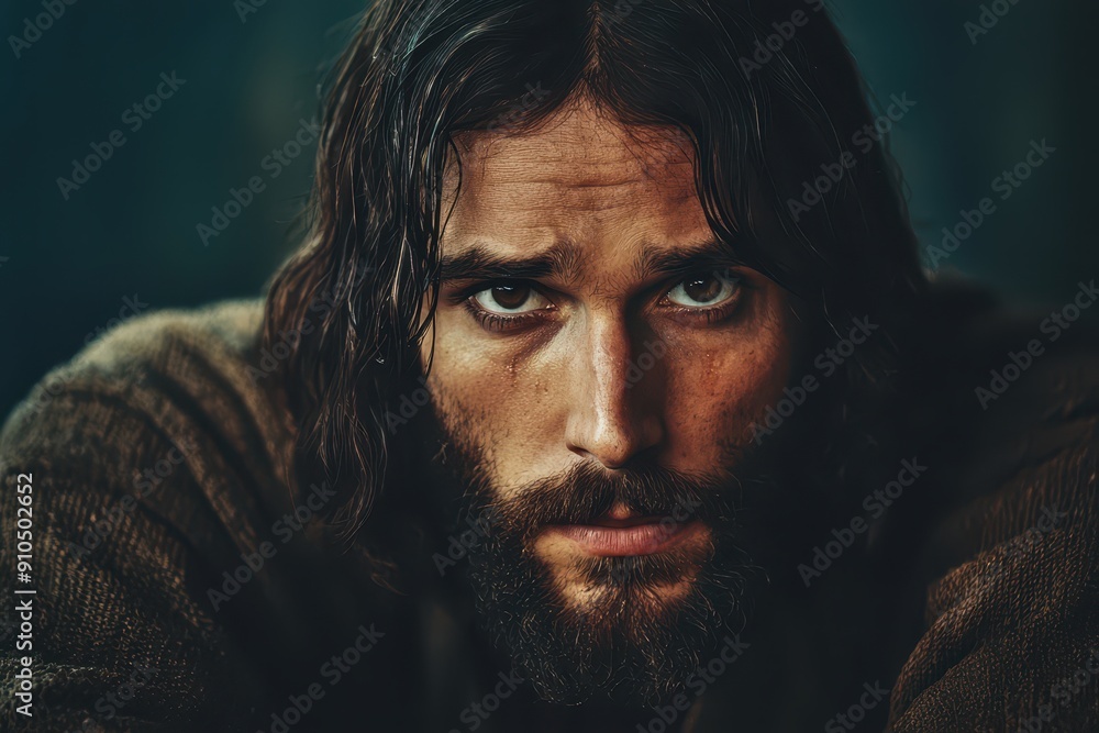 A thoughtful depiction of Jesus looking directly at the camera, appearing deep in contemplation.
A thoughtful depiction of Jesus looking directly at the camera, appearing deep in contemplation.
