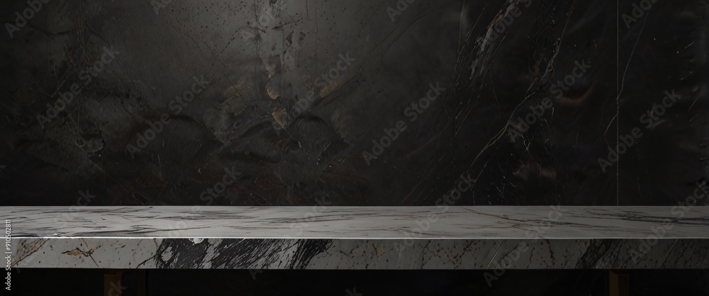 Grey marble tabletop with a dark black cement background, ideal for showcasing products in a rustic and luxurious setting. Perfect for party promotions and displays with ample copy space Grey marble tabletop with a dark black cement background, ideal for showcasing products in a rustic and luxurious setting. Perfect for party promotions and displays with ample copy space