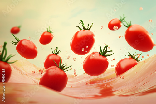 Tomatoes falling into tomatina juice, tomatina background photo