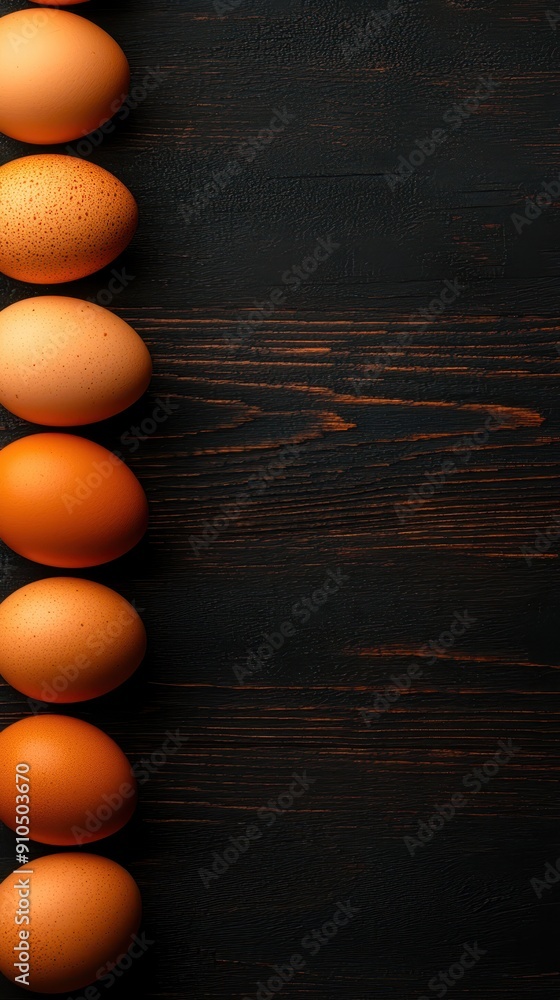 A flat lay arrangement of eggs forming a rounded frame, leaving a copy space in the center. The decoration is set on a dark wooden board background.
A flat lay arrangement of eggs forming a rounded frame, leaving a copy space in the center. The decoration is set on a dark wooden board background.