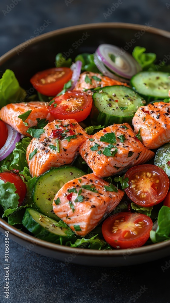 A fresh and flavorful keto-friendly salmon salad featuring a healthy mix of lettuce, cucumber, tomato, bell pepper, and red onion. Perfect for a paleo and low-carb diet.
A fresh and flavorful keto-friendly salmon salad featuring a healthy mix of lettuce, cucumber, tomato, bell pepper, and red onion. Perfect for a paleo and low-carb diet.