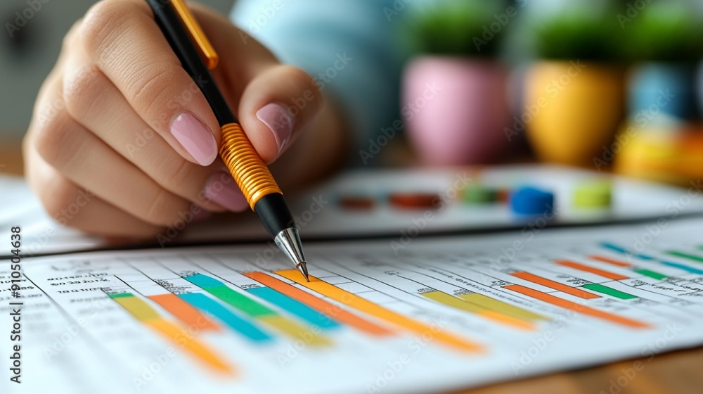 Detailed view of an accountant working on financial reports and analyzing business growth charts, focusing on budget, tax management, and investment concepts, great for financial and market analysis c Detailed view of an accountant working on financial reports and analyzing business growth charts, focusing on budget, tax management, and investment concepts, great for financial and market analysis c