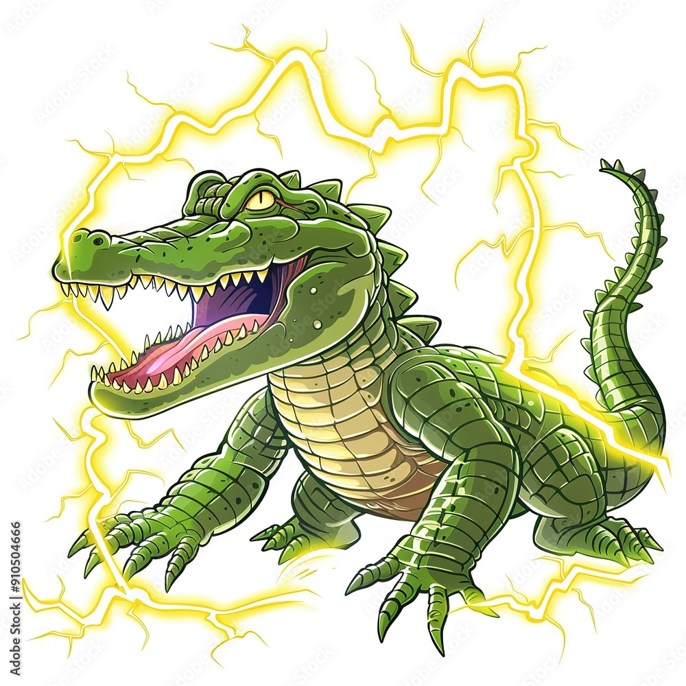 Naklejka premium Alligator Lightning element animal cartoon isolated whitebackground 16:9