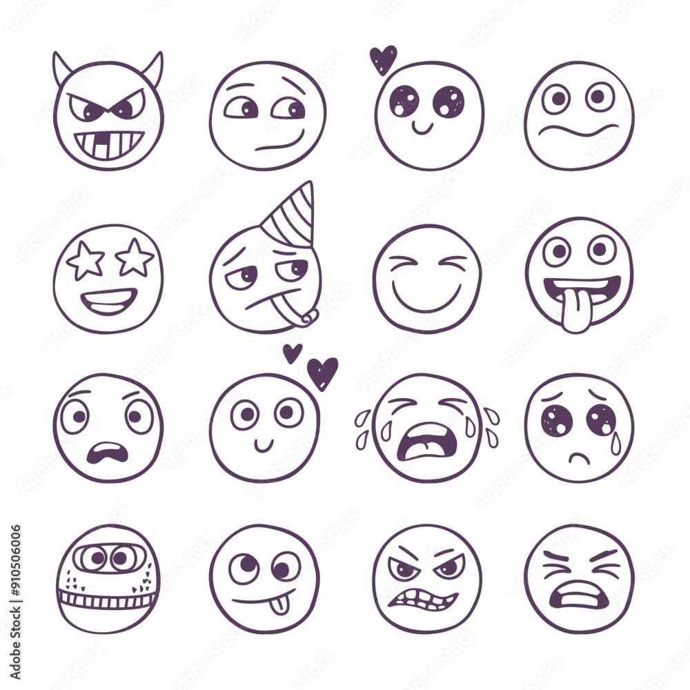 Cute hand drawn emoticons with different emotions Cute hand drawn emoticons with different emotions