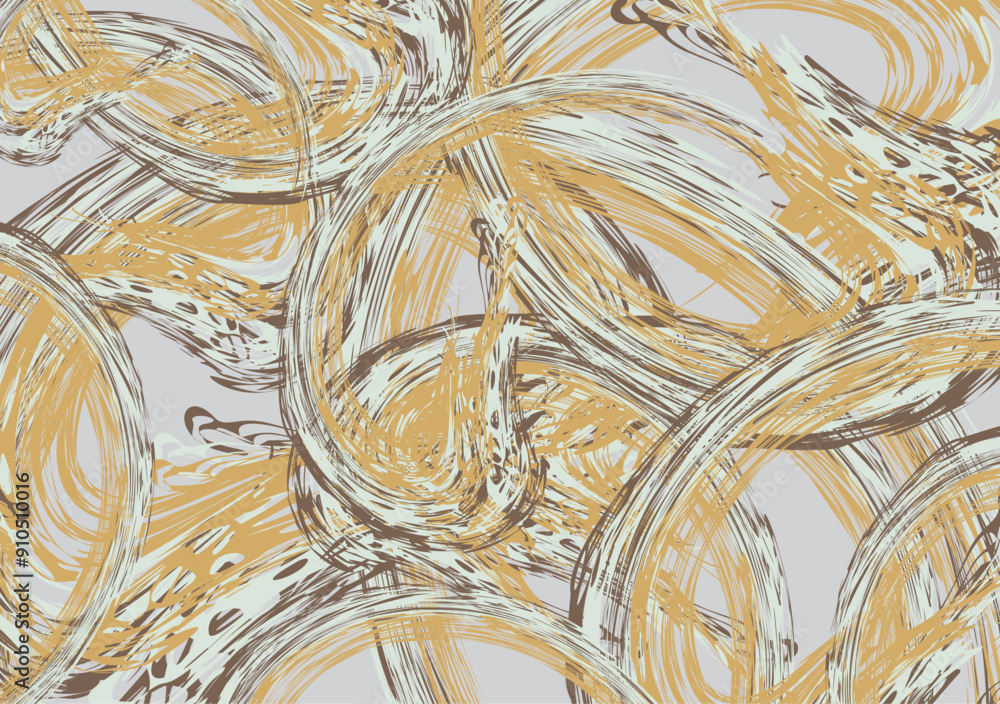 Fototapeta premium Ornamental backdrop with wavy lines in gray-golden-brown tonality for fashion trends or covers. Beautiful background as a kaleidoscope with lines in the shape of a circle for business, textiles, tiles