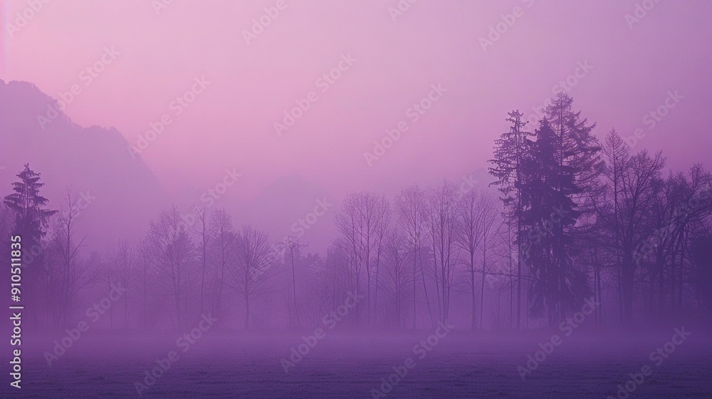 A hazy landscape featuring trees up front and a distant mountain with a rosy sky as the backdrop A hazy landscape featuring trees up front and a distant mountain with a rosy sky as the backdrop