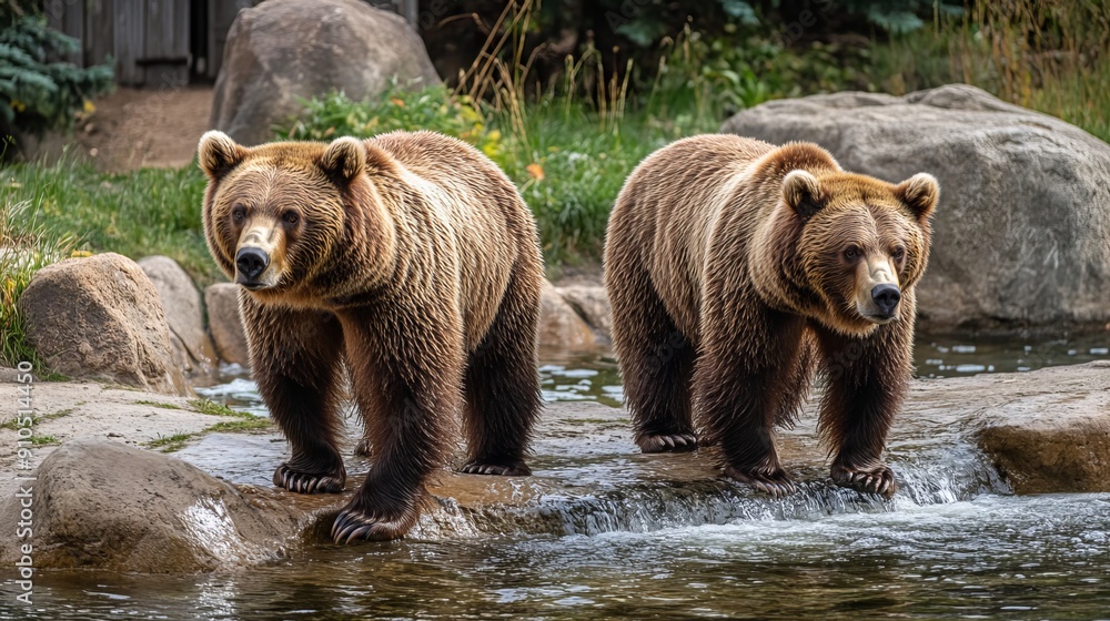 Grizzly bears are big, strong North American brown bears. They have a hump on their shoulders and live mostly in western North America. Grizzly bears are big, strong North American brown bears. They have a hump on their shoulders and live mostly in western North America.