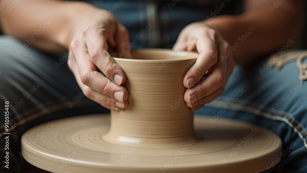 A close-up of hands shaping a clay pot on a pottery wheel, capturing the intricate process of craftsmanship and creativity, with a focus on the clay and hands. A close-up of hands shaping a clay pot on a pottery wheel, capturing the intricate process of craftsmanship and creativity, with a focus on the clay and hands.