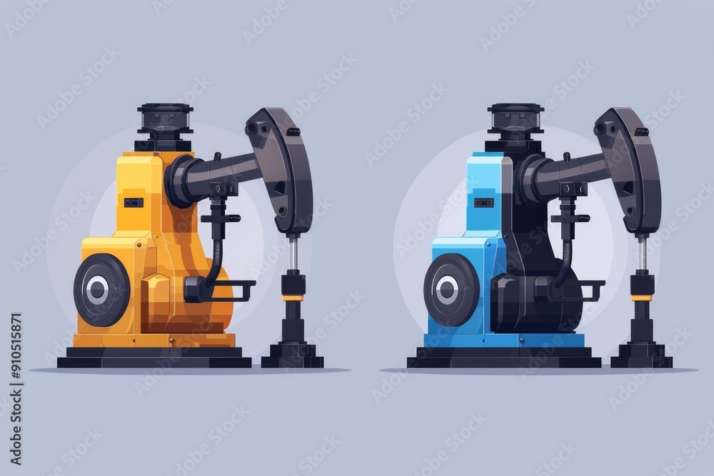 Two industrial pumps situated together, possibly in an industrial setting Two industrial pumps situated together, possibly in an industrial setting