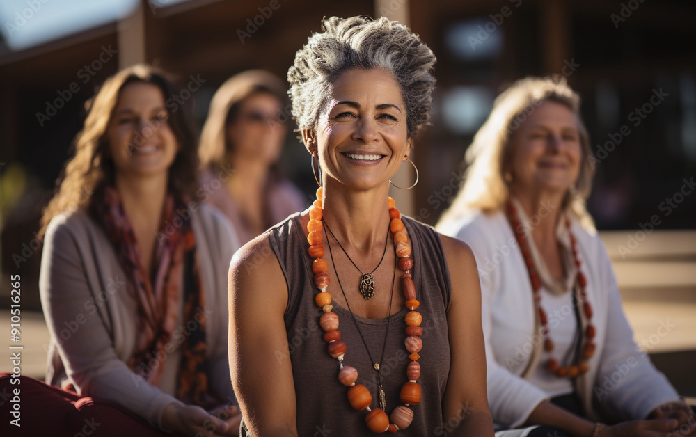 Obraz premium A cheerful group of senior women gathers outdoors, sharing smiles and laughter while enjoying each other's company in a sunny atmosphere