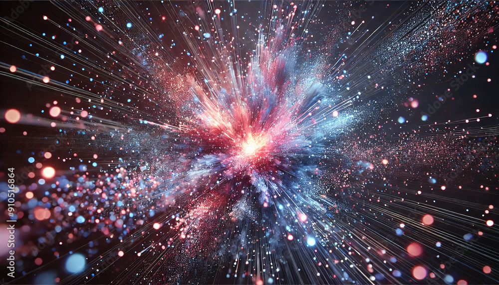 Fototapeta premium 爆発をイメージした粒子のテクノロジーグラフィック背景
