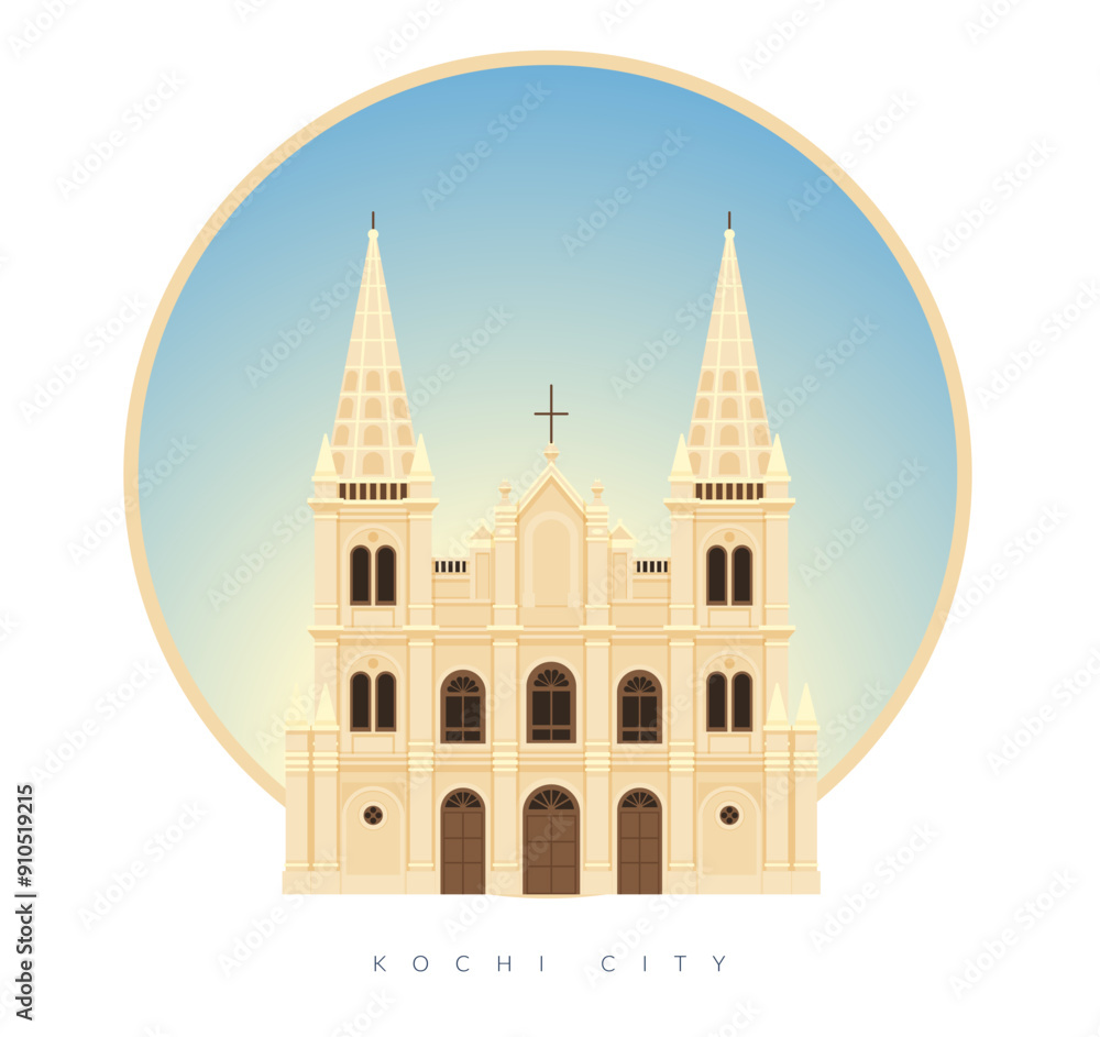 Obraz premium Santa Cruz Cathedral Basilica - Kochi Kerala - Stock Illustration