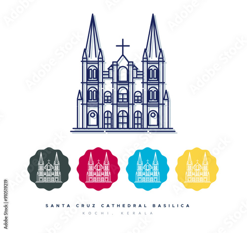 Santa Cruz Cathedral Basilica - Kochi Kerala - Stock Illustration photo