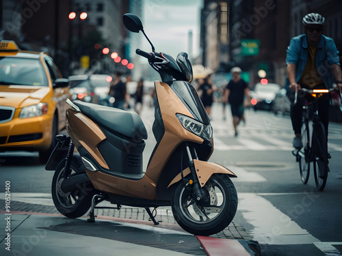 Scooter estacionado en las calles de una gran ciudad photo