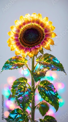 minimalist iridescent single sunflowerflower isolated background photo