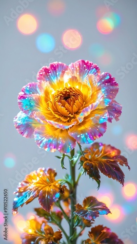 minimalist iridescent single marigoldflower isolated o background photo