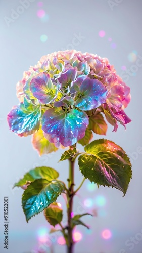 minimalist iridescent single hydrangeaflower isolated background photo