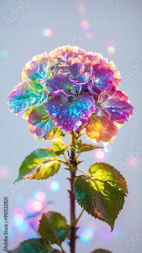 minimalist iridescent single hydrangeaflower isolated background photo