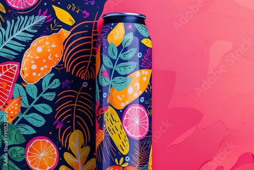 Bold and colorful can design with tropical fruit patterns