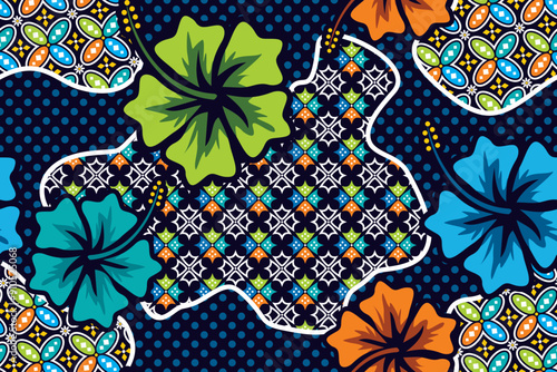 Seamless pattern with floral vector Illustration, Hibiscus batik motif