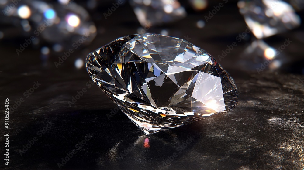 Close-up of a radiant diamond on a dark surface, highlighting its cut and sparkle. Perfect for jewelry catalogs and luxury brand promotions. Close-up of a radiant diamond on a dark surface, highlighting its cut and sparkle. Perfect for jewelry catalogs and luxury brand promotions.