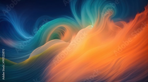 Ethereal flow of vivid blue and orange waves that resemble a graceful flame