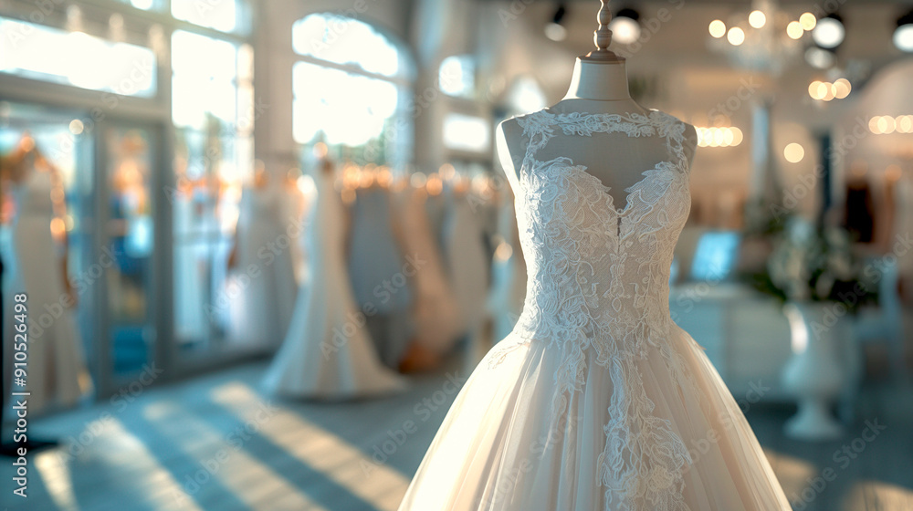 Naklejka premium Elegant Wedding Dress in Bridal Shop