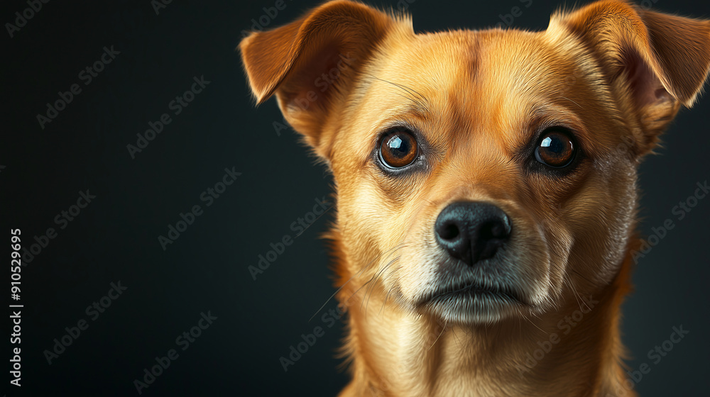 Close-Up Portrait of an Alert Dog Against Dark Background Close-Up Portrait of an Alert Dog Against Dark Background