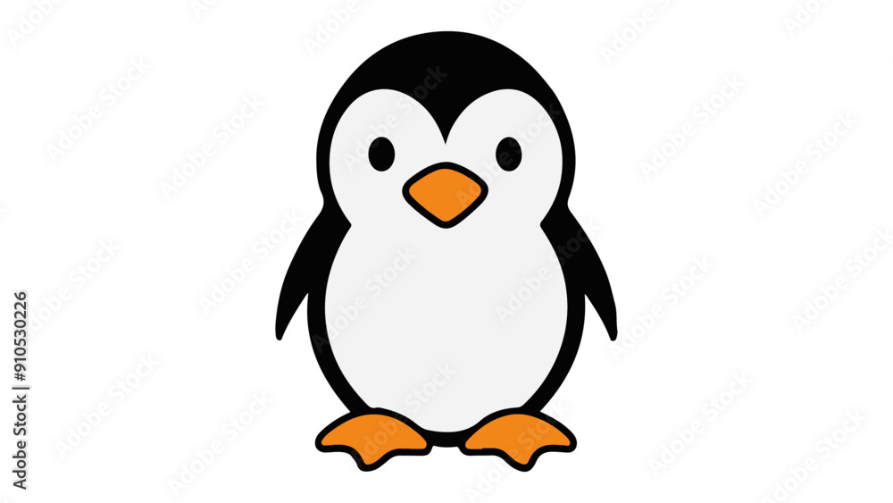 Fototapeta premium simple illustration of a penguin on a white background, simple vector shape of a cute penguin vector illustration cartoon