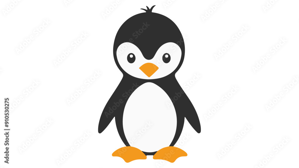 Obraz premium simple illustration of a penguin on a white background, simple vector shape of a cute penguin with big head vector illustration