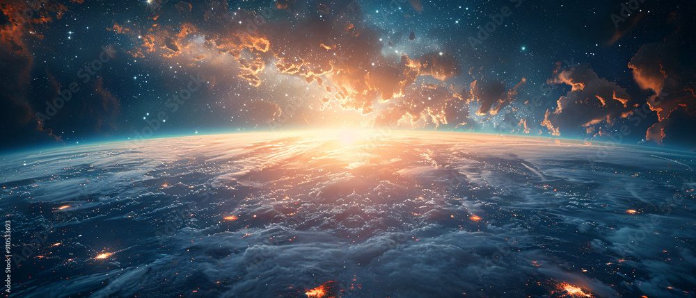Stunning view of Earth from space with clouds and stars Stunning view of Earth from space with clouds and stars
