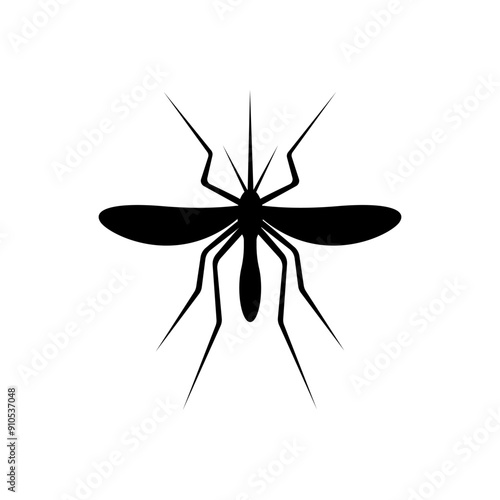 Mosquito icon. Black gnat silhouette. Poisonous flying insect isolated on white background. Malaria, dengue or zika virus concept. Vector graphic illustration.