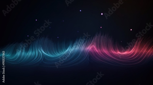 Abstract dark gradient with digital waves rippling and glowing dots 