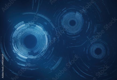 Abstract concentric circular patterns in blue futuristic tech backdrop 