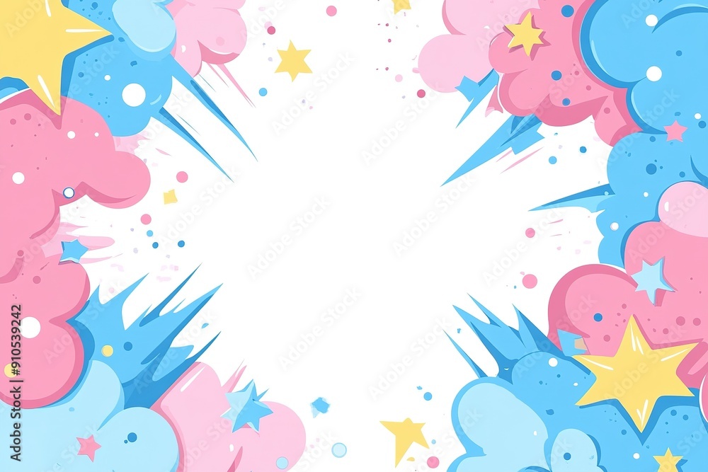 Pink and Blue Exploding Clouds with Stars and Dots Pink and Blue Exploding Clouds with Stars and Dots