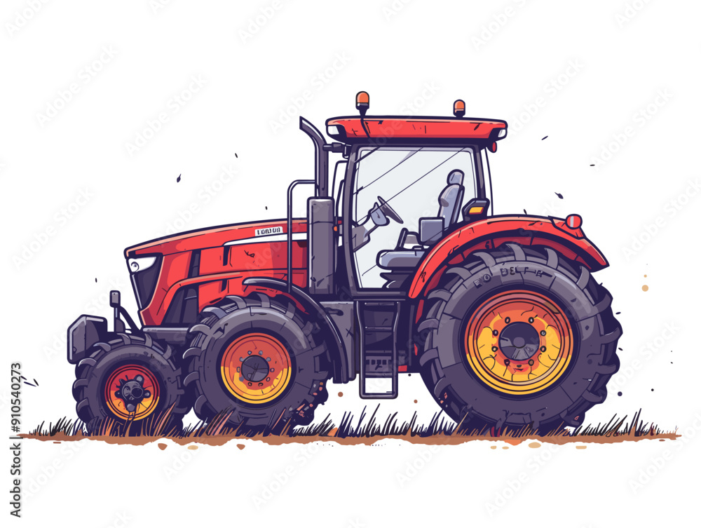 Vector illustration of a red tractor on a white background. Side view Vector illustration of a red tractor on a white background. Side view
