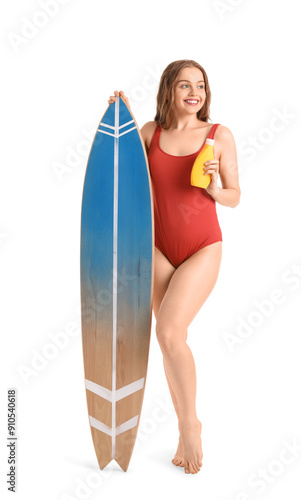 Smiling young woman in red ...