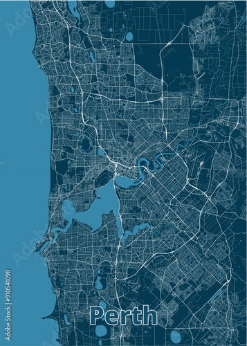 Perth, Australia artistic blueprint map poster