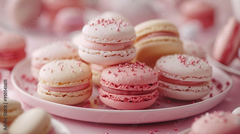 Pink and White Macarons with Sprinkles Pink and White Macarons with Sprinkles