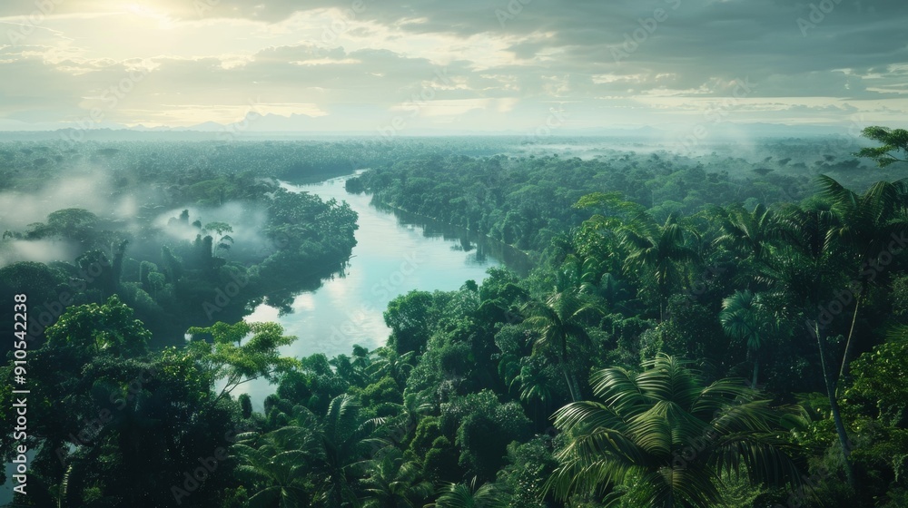aerial view of the Amazon River surrounded by forest aerial view of the Amazon River surrounded by forest